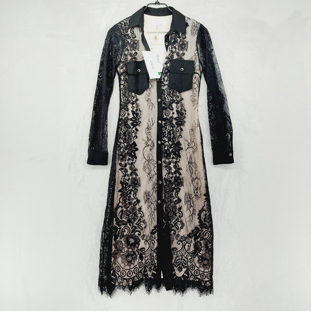 NEW Kaos  Black Lace Long Sleeve Midi Shirt Dress P627